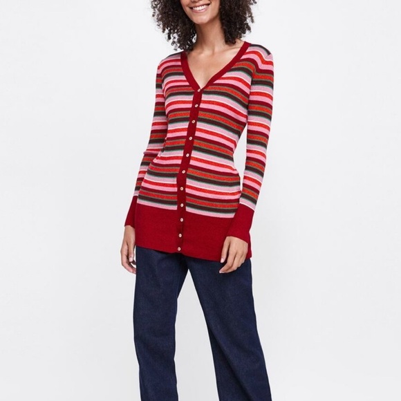 Zara shimmer thread rib stripe cardigan - Picture 1 of 15